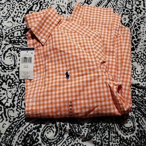 Boys Size 8 Orange & White Polo Long Sleeve Shirt